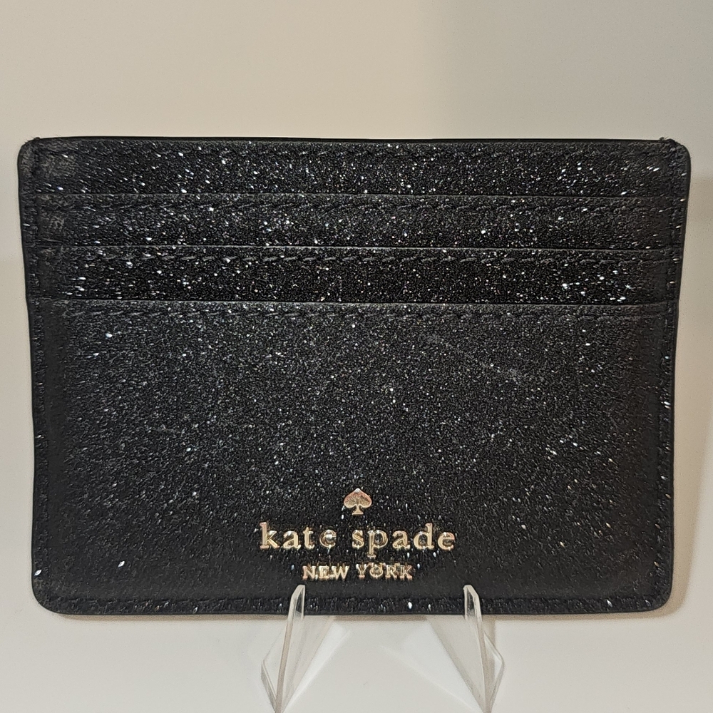 Kate Spade Black Glitter Card Holder EUC
